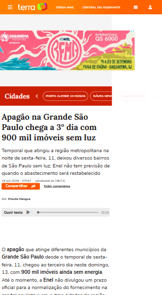 Terra — Apagão na Grande São Paulo chega ao 3º dia com 900 mil imóveis sem luz
