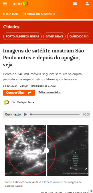 Terra — Imagens de satélite mostram São Paulo antes e depois do apagão
