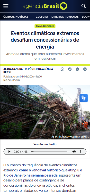 Agência Brasil — Eventos climáticos extremos desafiam concessionárias de energia