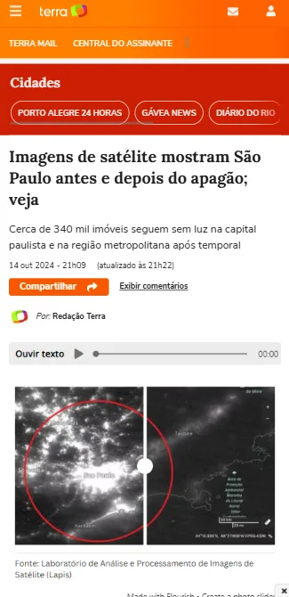 Terra — Imagens de satélite mostram São Paulo antes e depois do apagão